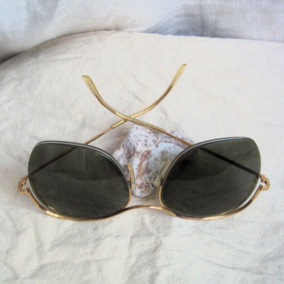 Vintage 80s Gold Metal Half Rim Glasses + Case main image 4